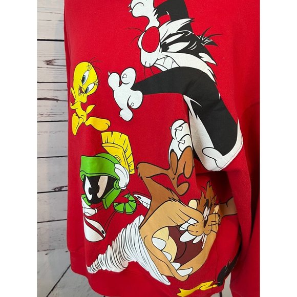 Looney Tunes Sweatshirt Pullover Red XXL 2XL 2X 19 Red Vintage Double Sided - Picture 11 of 11